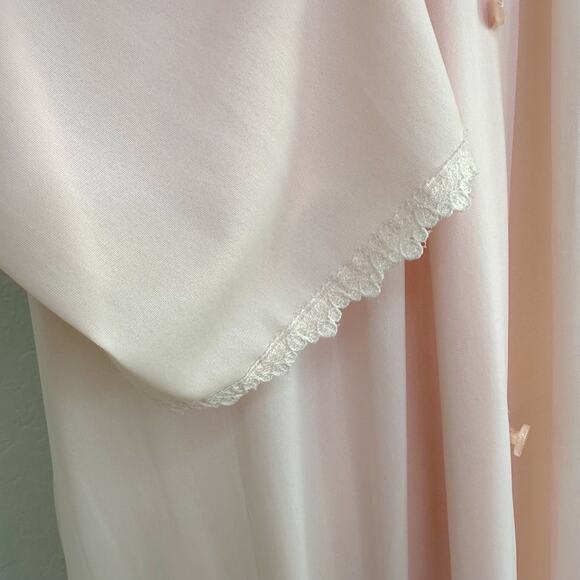 Vintage Shadowline Blush Pink Long Sleeve Nightgown Silky Robe Sz Large - Picture 5 of 10